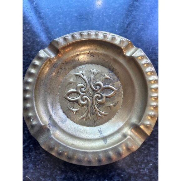 Vtg 1960's Moroccan Hand Hammered 3 Brass Ashtrays Trinket Dishes Intricate - Picture 3 of 5